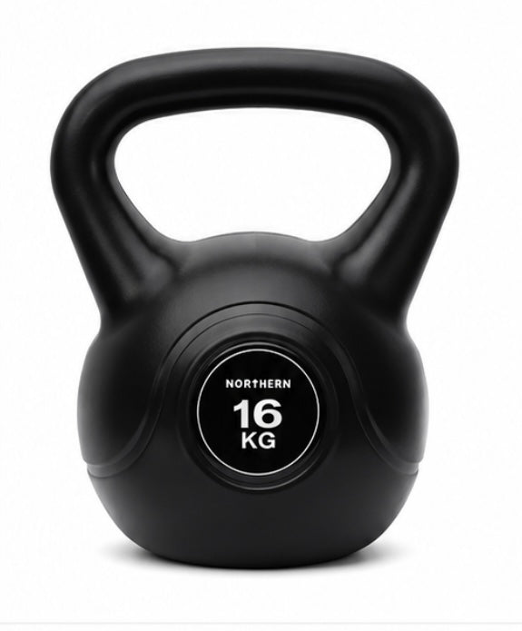 Northern Vinyl Black Kettlebells Set.  8kg, 12kg and 16kg