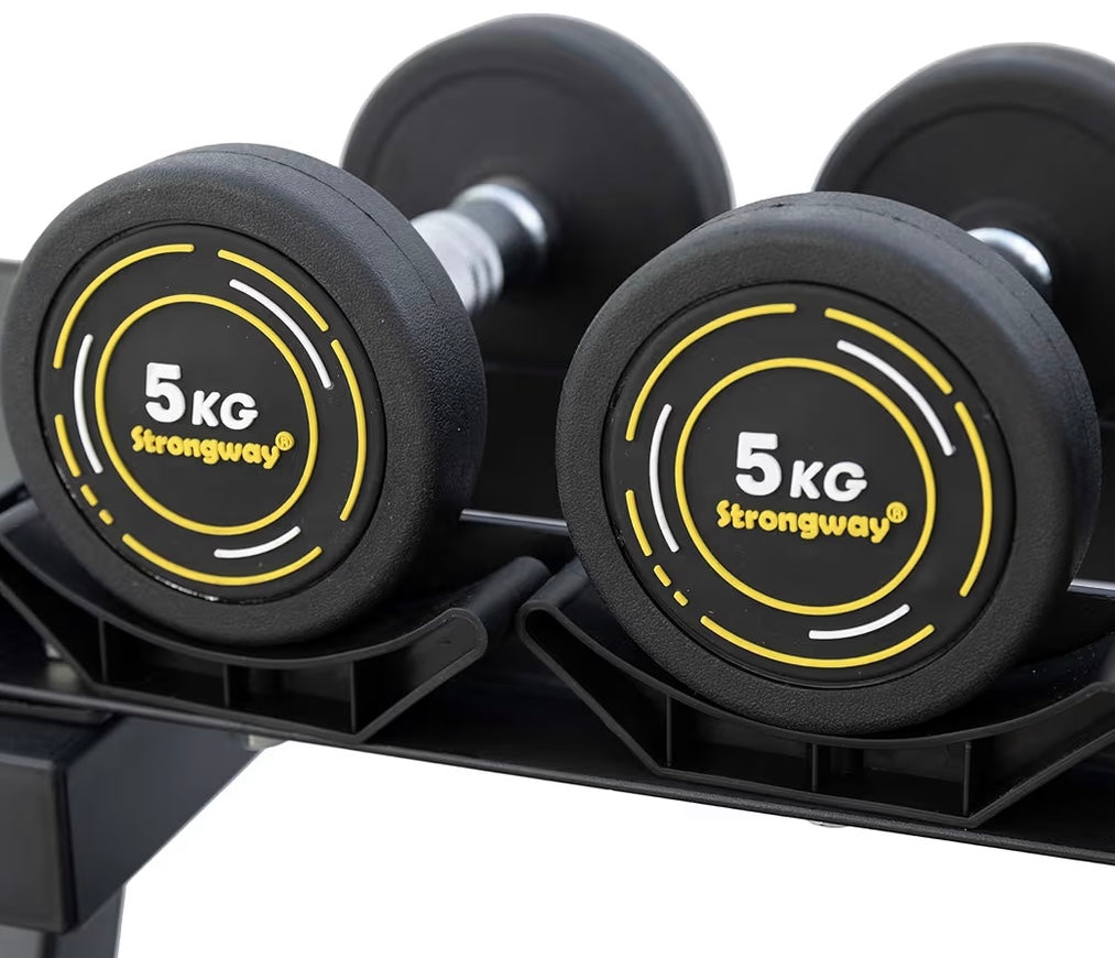 Strongway Rubber Dumbbells Set With Storage Rack