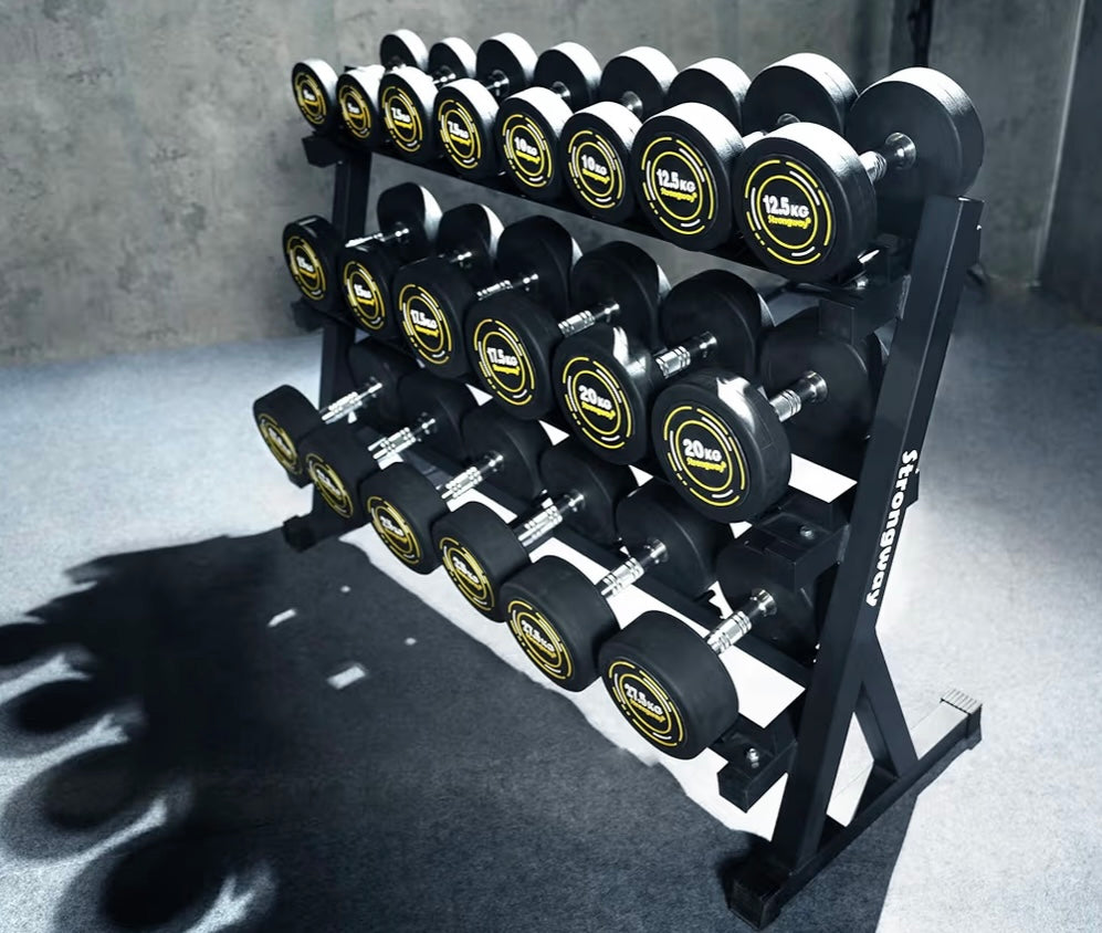 Strongway Rubber Dumbbells Set With Storage Rack 3 tier 5-30kg