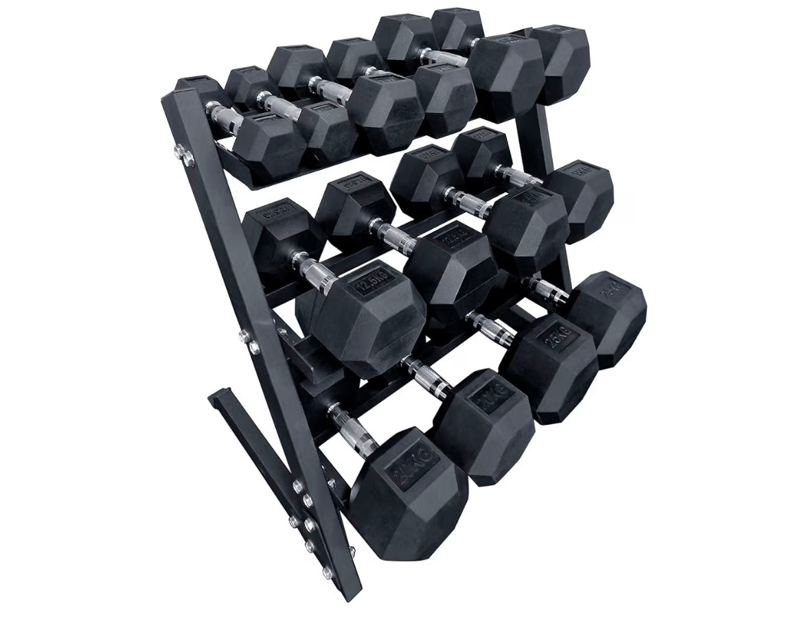 Hex Dumbbell Weights Set and Storage Rack