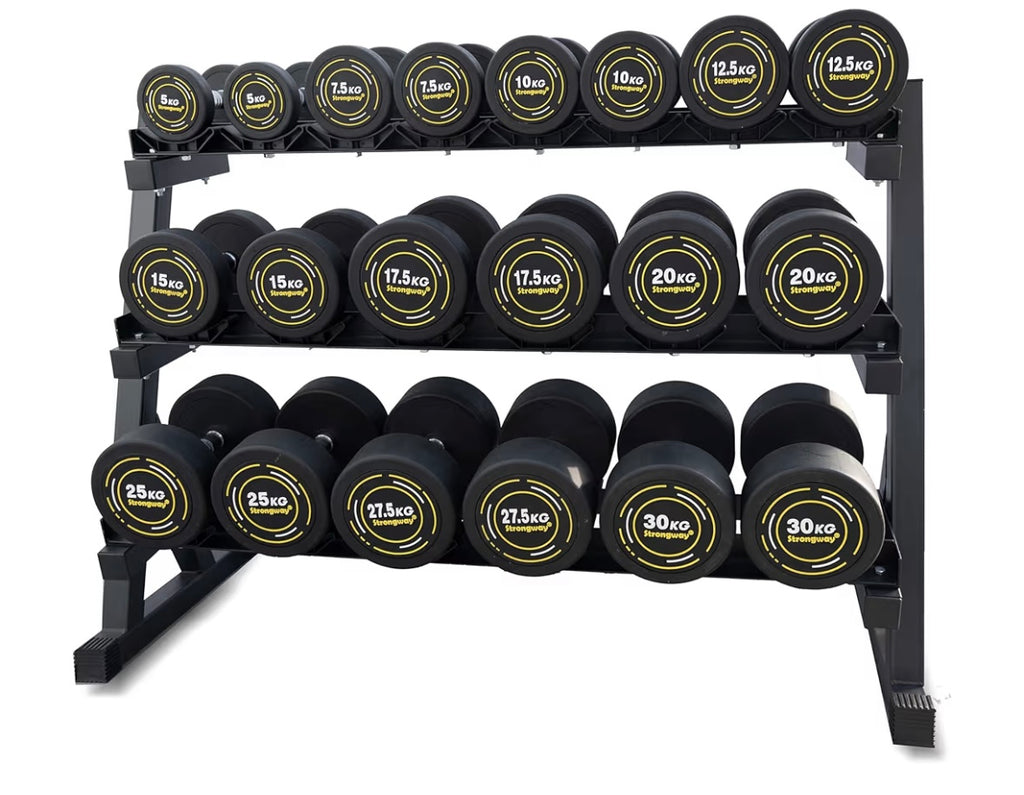 Strongway Rubber Dumbbells Set With Storage Rack 3 tier 5-30kg