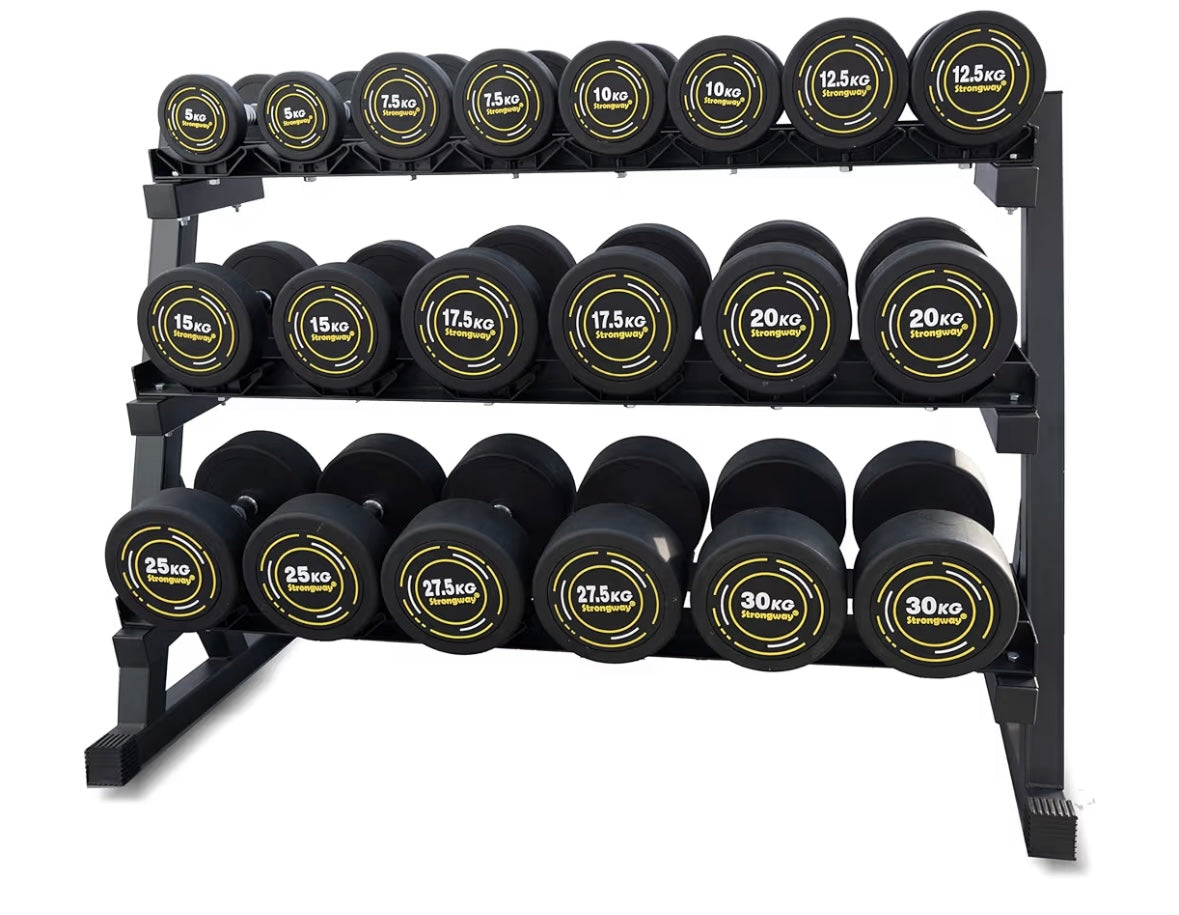 Strongway Rubber Dumbbells Set With Storage Rack 3 tier 5-30kg