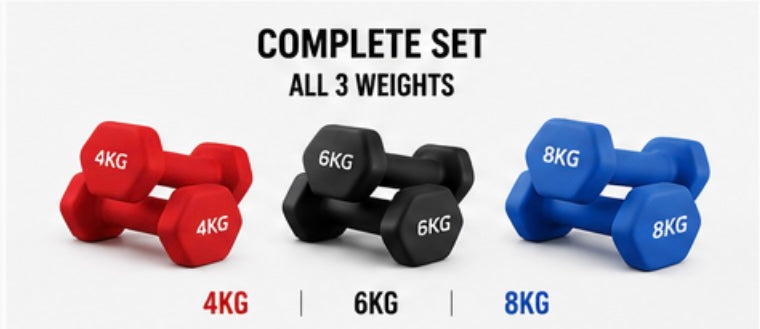 Neoprene Hex Dumbbell Set of 3  - 4kg, 6kg & 8kg