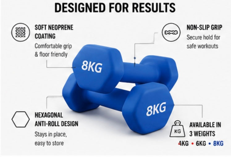 Neoprene Hex Dumbbell Set of 3  - 4kg, 6kg & 8kg