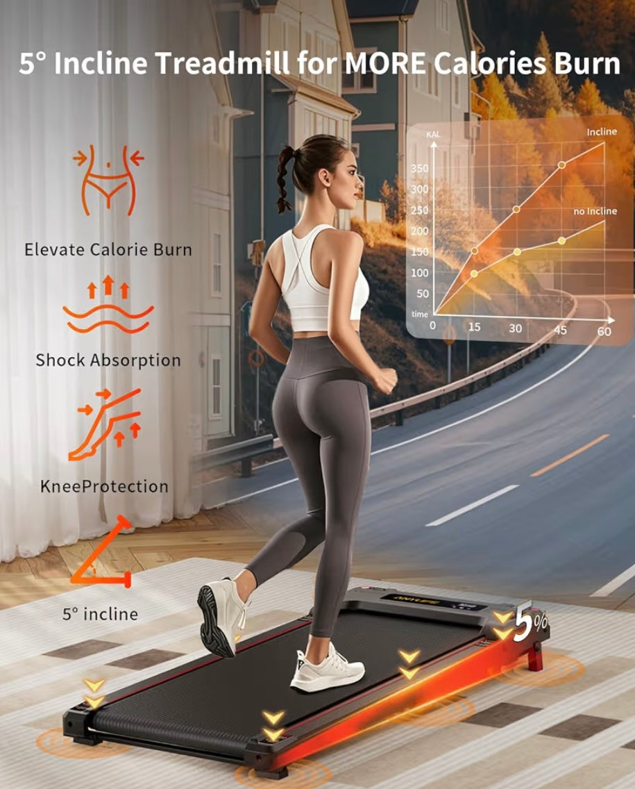 Anylife Incline Walking Pad Under Desk 330lbs Capacity, 2.5HP Portable
