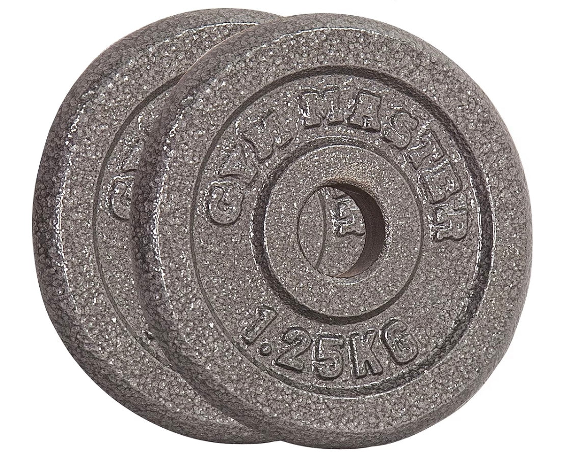 GYM MASTER Standard 1" Cast Iron Weight Plate set 2x1.25kg + 2x2.5kg + 2x5kg + 2x10kg + 15kg +20kg