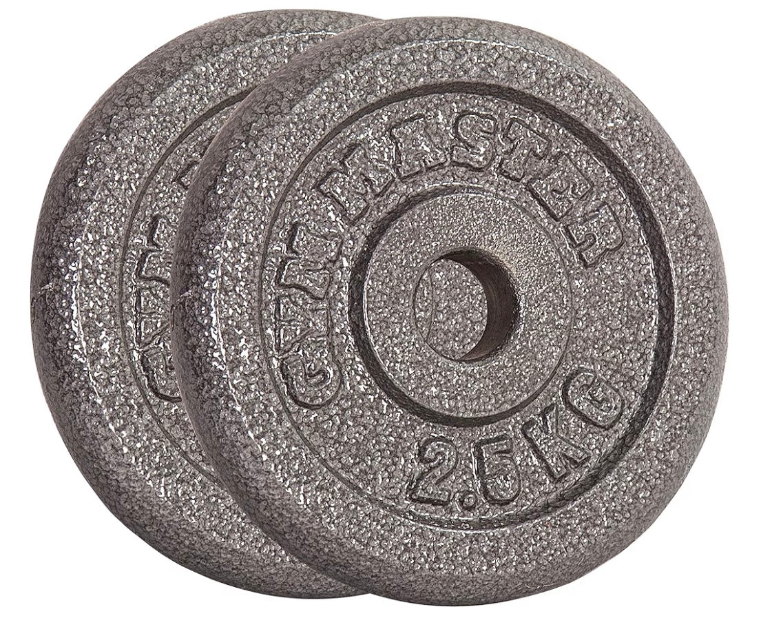 GYM MASTER Standard 1" Cast Iron Weight Plate set 2x1.25kg + 2x2.5kg + 2x5kg + 2x10kg + 15kg +20kg