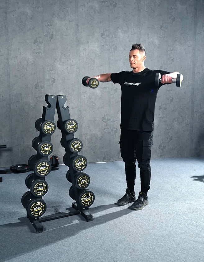 Strongway Rubber Dumbbells Set With Storage Rack