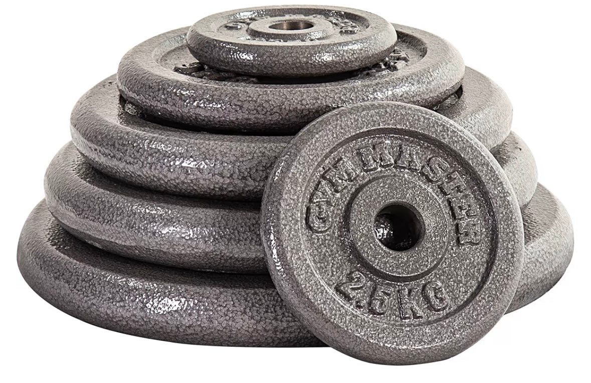 GYM MASTER Standard 1" Cast Iron Weight Plate set 2x1.25kg + 2x2.5kg + 2x5kg + 2x10kg + 15kg +20kg