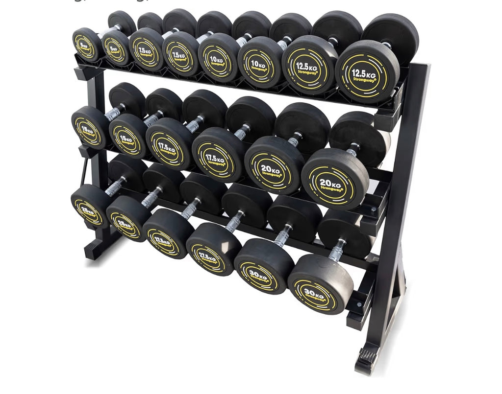 Strongway Rubber Dumbbells Set With Storage Rack 3 tier 5-30kg