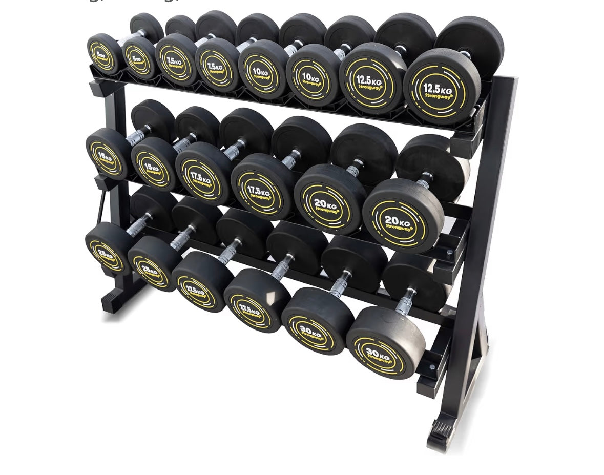 Strongway Rubber Dumbbells Set With Storage Rack 3 tier 5-30kg