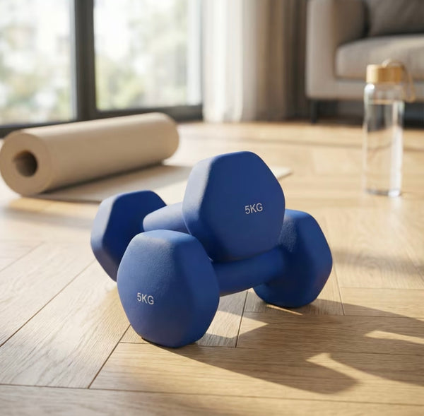 Pair of 5kg Neoprene Hex Dumbbells