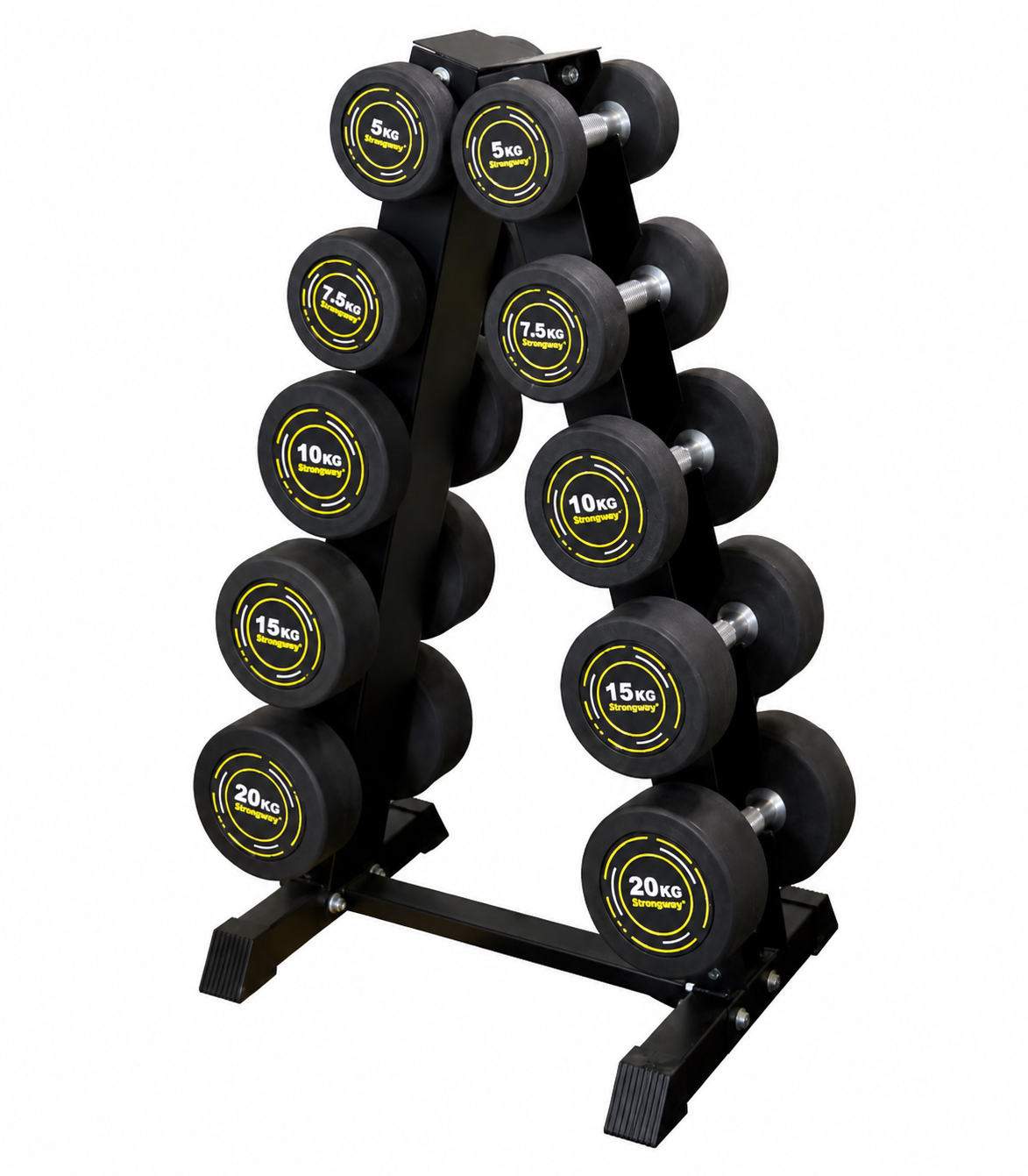 Strongway Rubber Dumbbells Set With Storage Rack